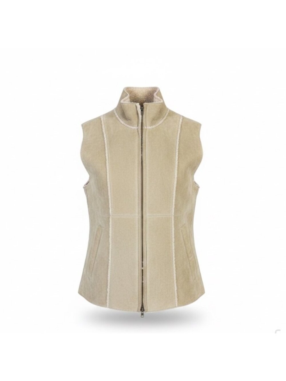 Express Womens Beige Faux Leather Sherpa Lined Zip-Up Vest Size XS